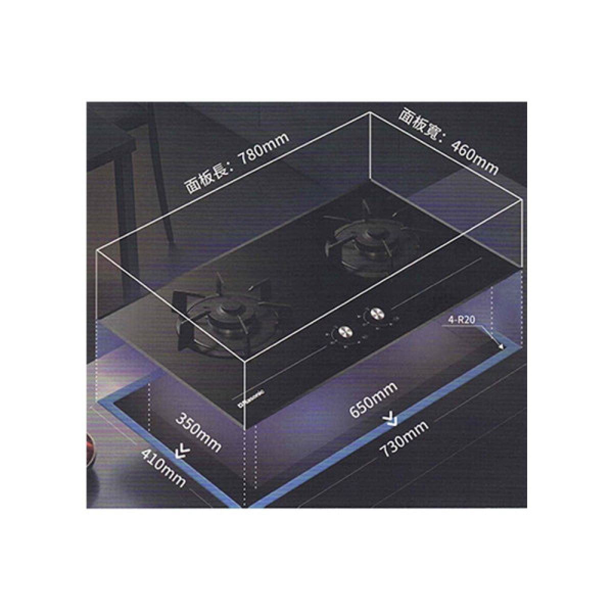 Rasonic 樂信 78cm 嵌入式雙頭石油氣煮食爐