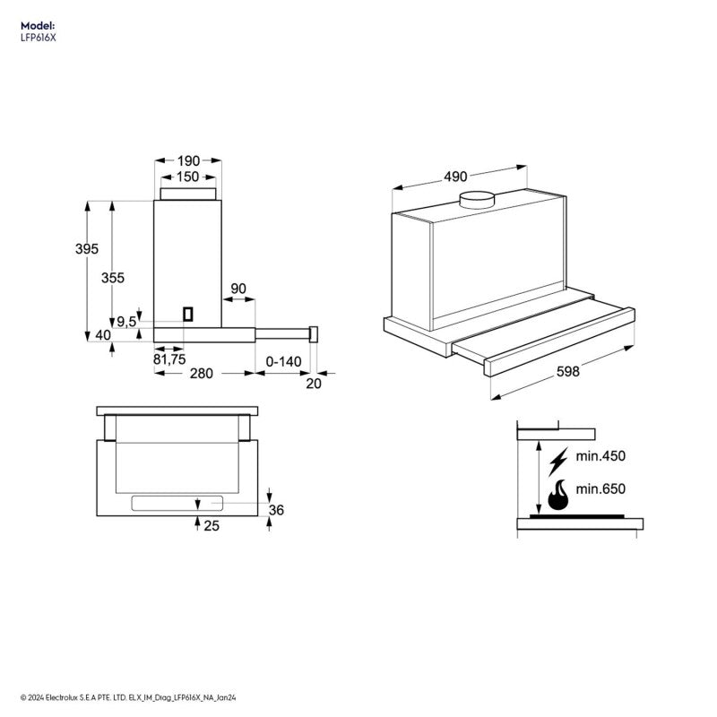 Electrolux 伊萊克斯 60cm 拉趟式抽油煙機